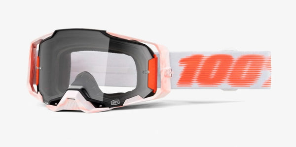 100% Armega Tubular Goggles - Clear Lens - White/Orange